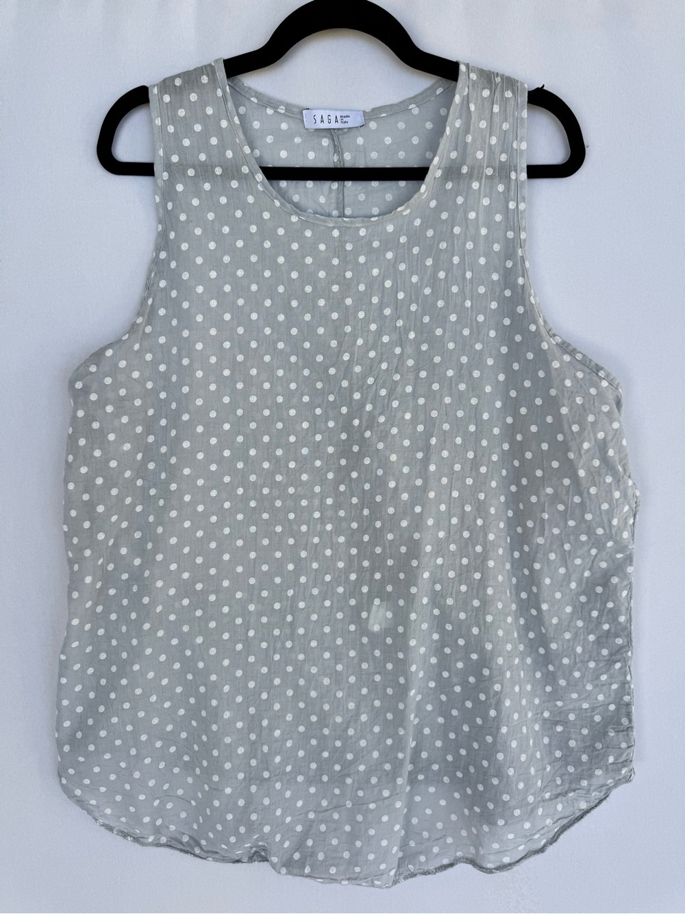 Saga Made in Italy 100% Cotton Polka Dot Sleeveless Camisole - Light Gray/White